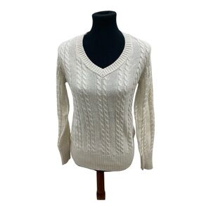 Style & Co Cream V-Neck Cable Knit Sweater